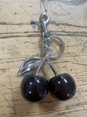 Silver Cherry Keychain with Glossy Black Cherries
